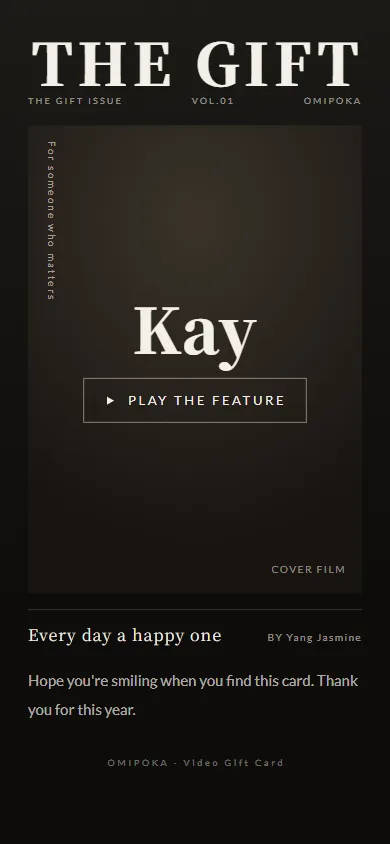 Video gift card public page: fashion magazine layout
